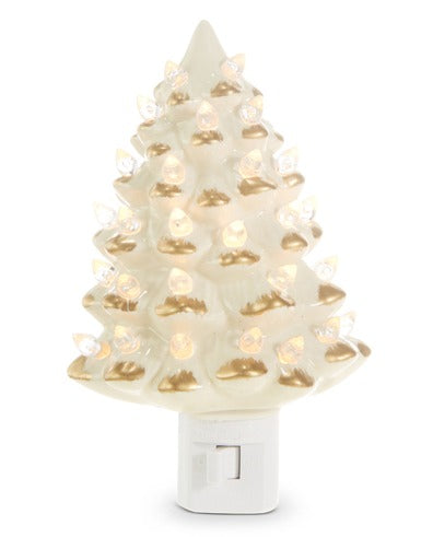 VINTAGE WHITE AND GOLD TREE NIGHT LIGHT