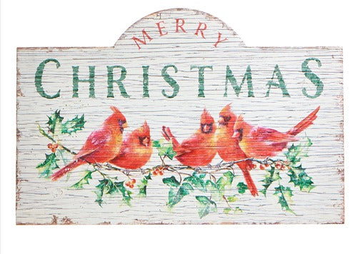 MERRY CHRISTMAS WITH CARDINALS WALL SIGN