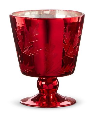 RED LEAF PATTERN MERCURY GLASS VASE