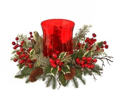 SPRUCE/CEDAR/HOLLY WPBERRY GLASS CAND/HLDR