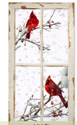 CARDINALS ON BRANCH IN ACRYLIC WINDOW