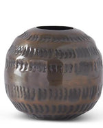 ROUND ANTIQUED COPPER TEXTURED METAL VASE