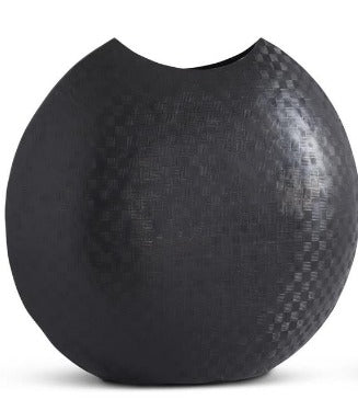 Textured Black Metal Disc Vase