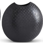 Textured Black Metal Disc Vase