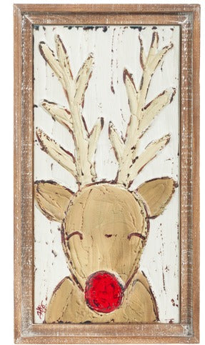REINDEER EMBOSSED METAL FRAMED WALL ART