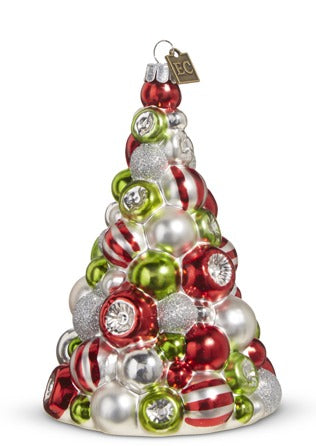 RED, GREEN AND WHITE REFLECTOR TREE ORN