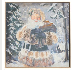 WOODLAND SANTA TEXTURED FRAMED CANVAS WALL ART