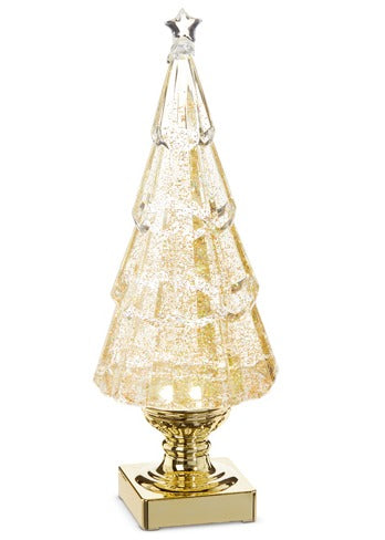 LIGHTED TREE WITH GOLD SWIRLING GLITTER