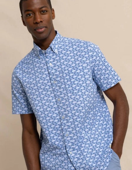 Heather Clearwater Blue Intercoastal Heather Skipping Jacks Short Sleeve Sport Shirt