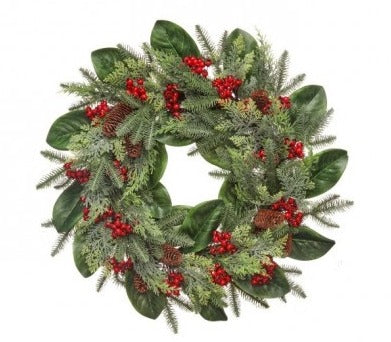 MAGNOLIA LEAF/SPRUCE/CEDAR/WP BERRY WREATH