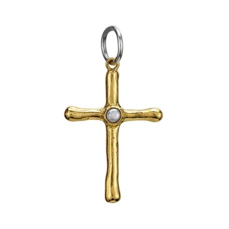 Poetic Cross with Pearl Pendant - Ceramic Coated Brass