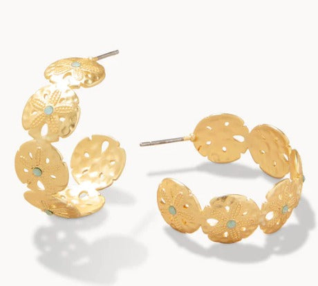 Sand Dollar Hoop Earrings Sea Foam