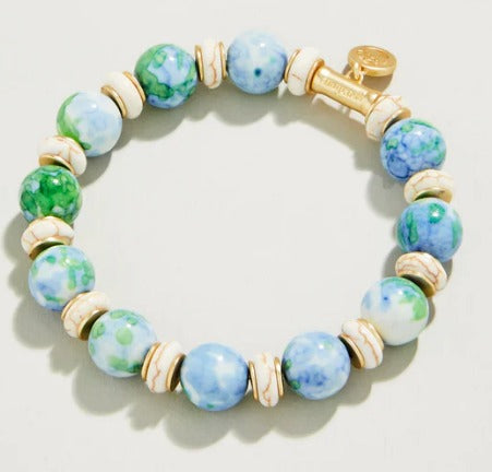 Stone Stretch Bracelet Mottled Jade Green/Blue