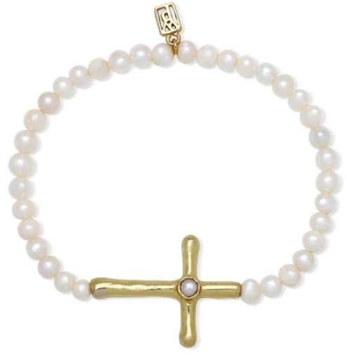 Poetic Cross Pearl Stretch Bracelet