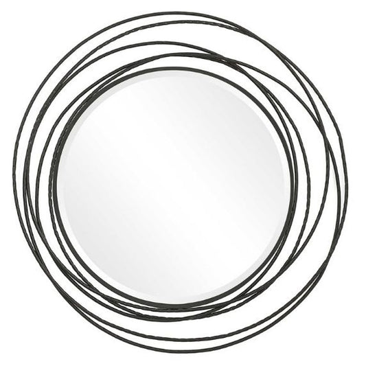 BLACK WHIRLWIND ROUND MIRROR