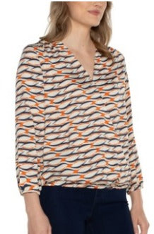 3/4 slv surplice front woven top