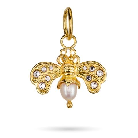 Crystal Honeypearl Bee Charm Gold Plate