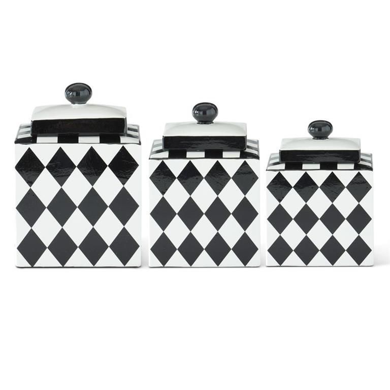 Square Black & White Harlequin Lidded Container
