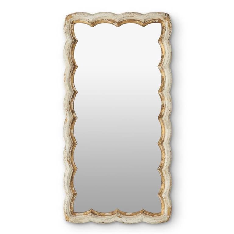 39.25" Distressed Cream w/Gold Scalloped Edge Rectangular Mirror