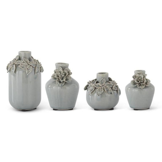 Light Blue Ceramic Vase w/Raised Flowers