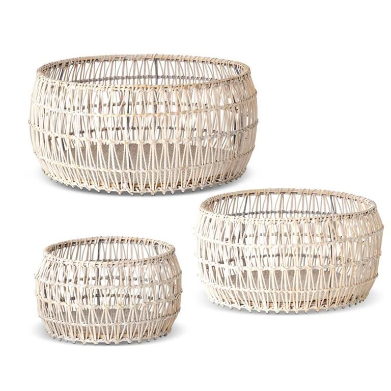 White Rattan Round Nesting Basket