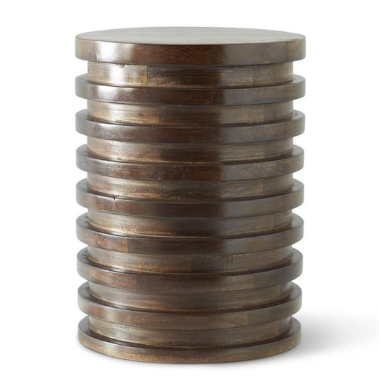 Ribbed Carved Dark Mango Wood Side Table