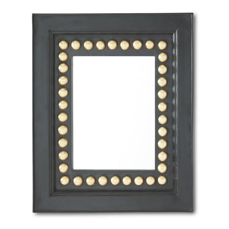 Rectangular Black Mango Wood Mirror w/Raised Gold Dot Border