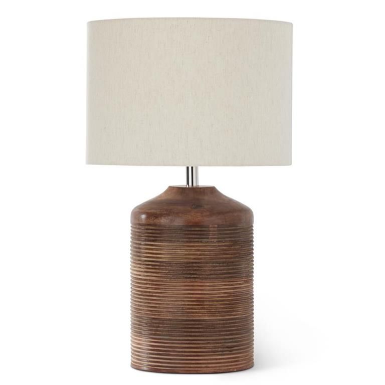 27" Grooved Dark Mango Barrel Lamp w/Cotton Shade