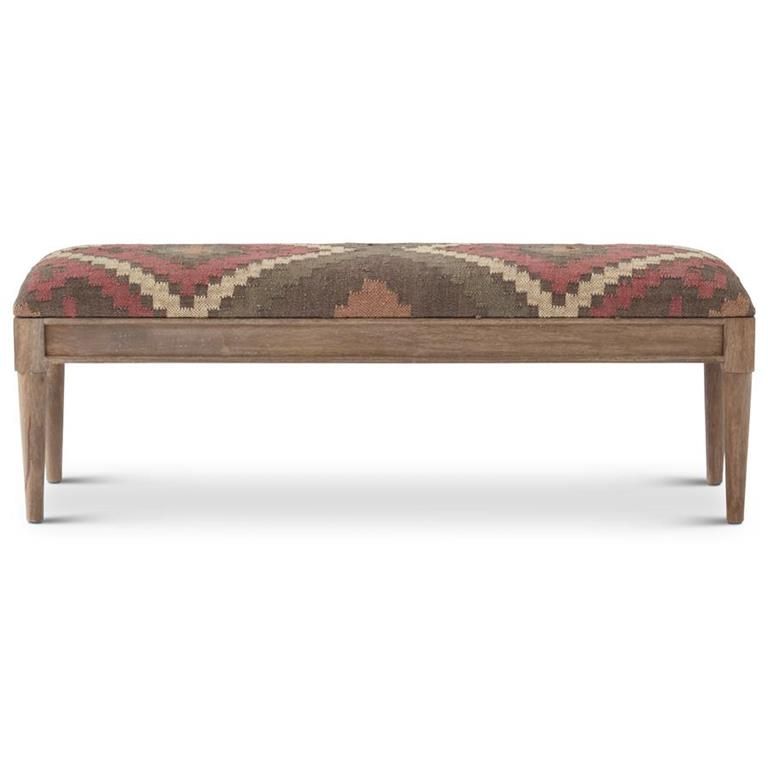Brown Cotton Aztec Upholstered Wood Bench