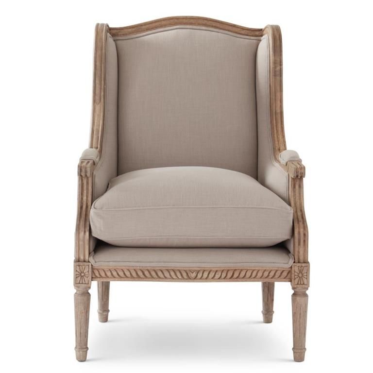 Gray Cotton & Mango Wood Wing Chair