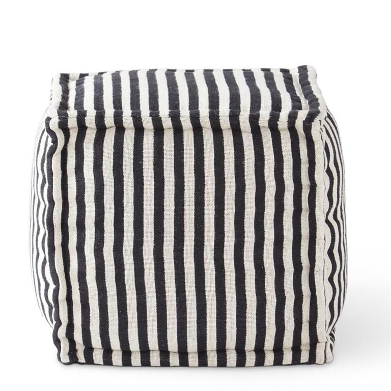 Black & White Striped Square Pouf Ottoman