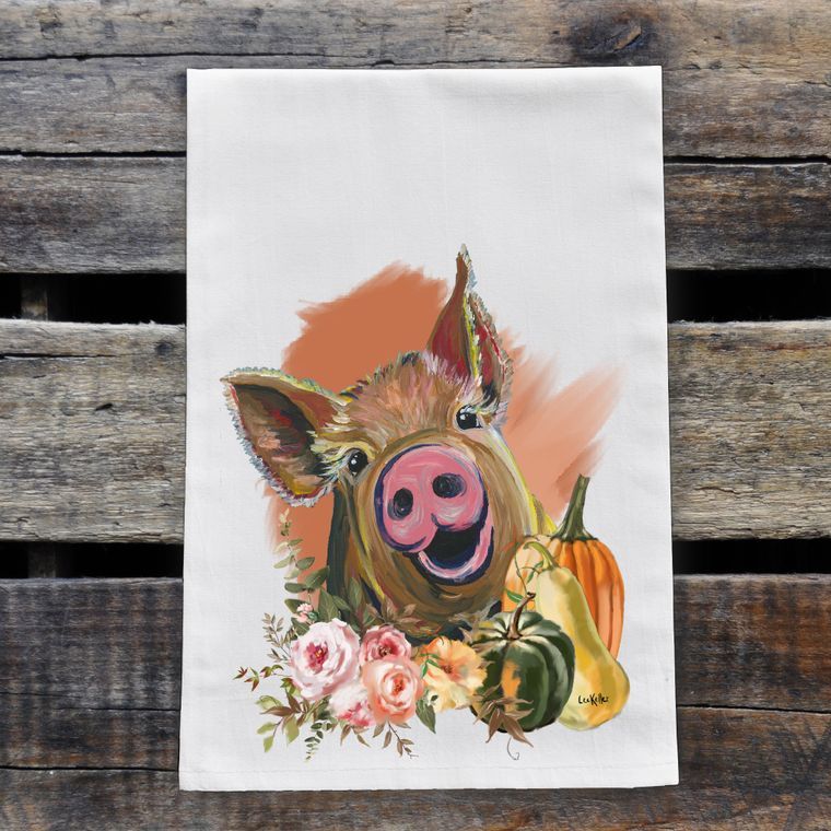 Fall Pig Tea Towel, 'Wilbur'