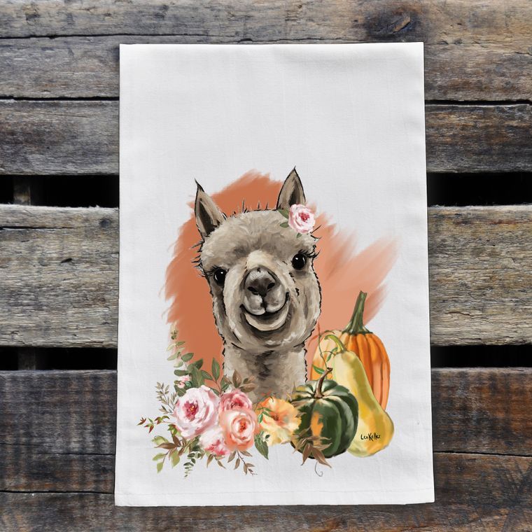 Fall Alpaca Tea Towel, 'Shenanigan'